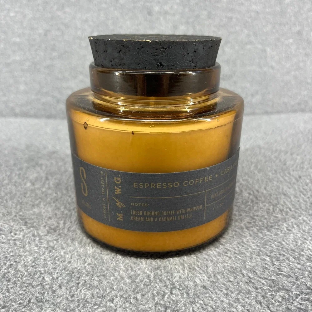 Makers of Wax Goods Espresso Coffee Caramel Candle 11.7oz Amber Jar Cork Lid NEW